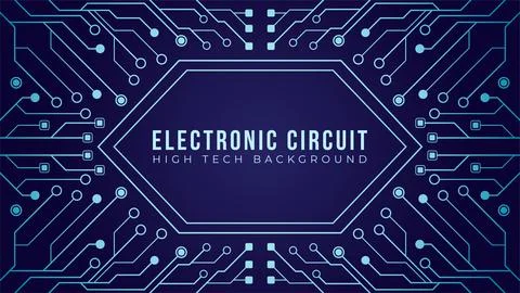 Circuit board with hexagon frame in the middle. Blue abstract technology ba.. 스톡 일러스트