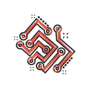Circuit board icon in comic style. Technology microchip vector cartoon illust Illustrazione stock