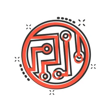 Circuit board icon in comic style. Technology microchip vector cartoon illust Stock Illustration