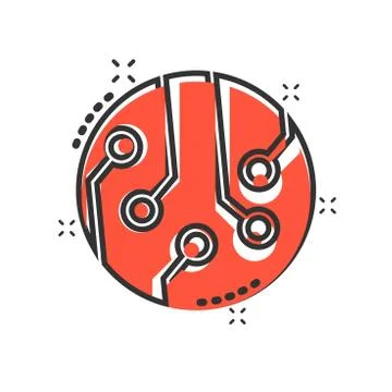 Circuit board icon in comic style. Technology microchip vector cartoon illust Stock Illustration