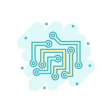 Circuit board icon in comic style. Technology microchip vector cartoon illust Illustrazione stock
