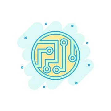 Circuit board icon in comic style. Technology microchip vector cartoon illust Ilustración de archivo