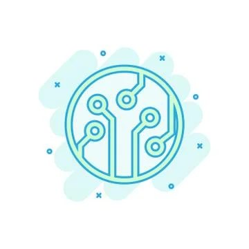 Circuit board icon in comic style. Technology microchip vector cartoon illust Illustrazione stock