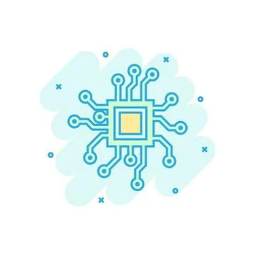 Circuit board icon in comic style. Technology microchip vector cartoon illust Illustrazione stock