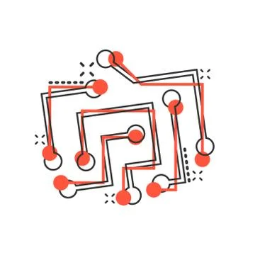 Circuit board icon in comic style. Technology microchip vector cartoon illust Illustrazione stock