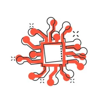 Circuit board icon in comic style. Technology microchip vector cartoon illust Ilustración de archivo
