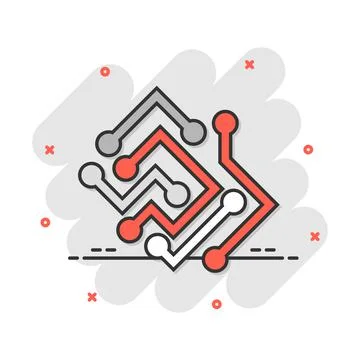 Circuit board icon in comic style. Technology microchip vector cartoon illust Illustrazione stock
