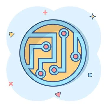 Circuit board icon in comic style. Technology microchip vector cartoon illust Illustrazione stock