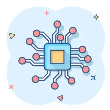 Circuit board icon in comic style. Technology microchip vector cartoon illust Illustrazione stock