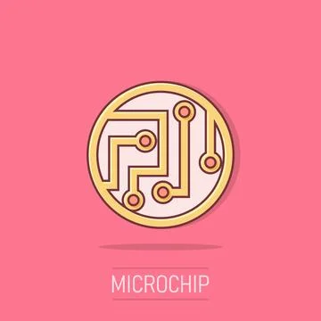 Circuit board icon in comic style. Technology microchip vector cartoon illu.. Stock Illustration