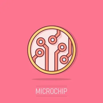 Circuit board icon in comic style. Technology microchip vector cartoon illu.. Illustrazione stock