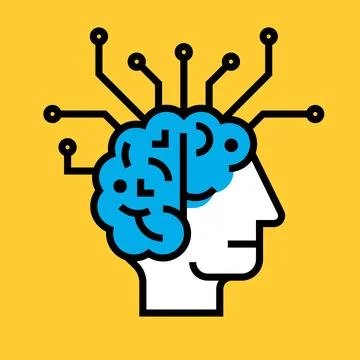 Circuit board icon design resembling human brains showcase technology and Stock Illustration