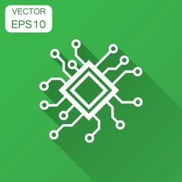 Circuit board icon in flat style. Technology microchip vector illustration wi Stock Illustration