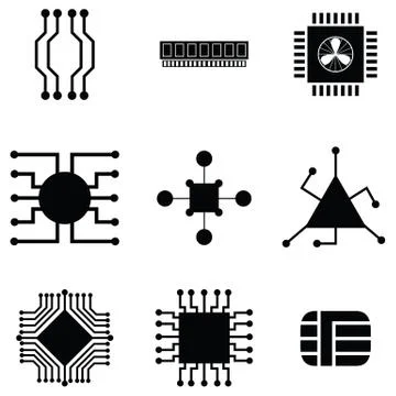 Circuit board icon set Stock Illustration