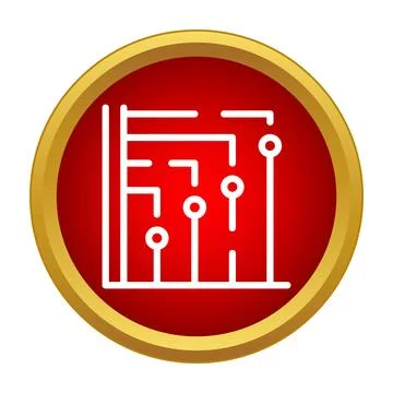 Circuit board icon showing lines and connections in red circle イラスト素材