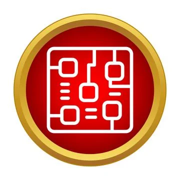 Circuit board icon showing microchip elements on a red button 스톡 일러스트