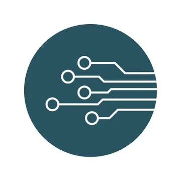 Circuit board icon. Technology scheme symbol flat vector illustration on blue Stock Illustration