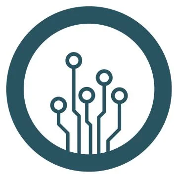 Circuit board icon. Technology scheme symbol flat vector illustration on blue Illustrazione stock