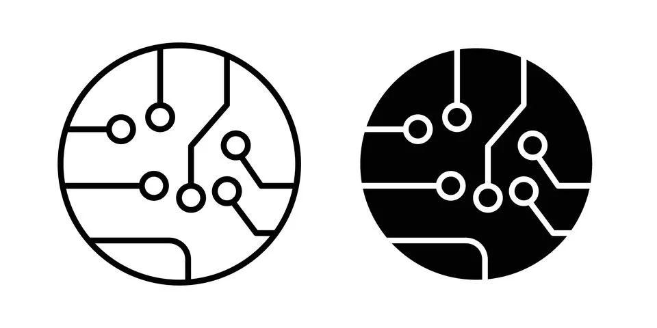 Circuit board icon thin line and clipart style vector set Stock Illustration