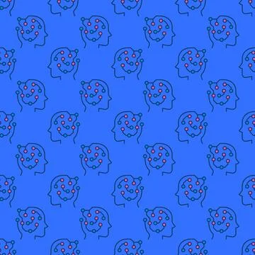 Circuit Board inside Head vector colored seamless pattern Stock Illustration