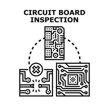 Circuit board inspection and problem fixing process Stock Illustration