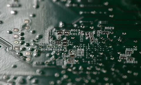 Circuit board with integrated electronics. Circuit board in hardware backgrou 스톡 사진