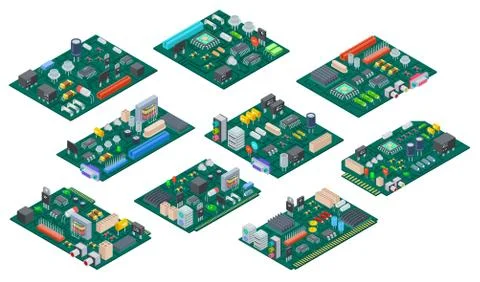 Circuit board isometric. Electronic computer components motherboard イラスト素材