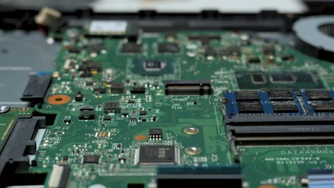 Circuit board layout with intricate details captured in close-up view Stock Footage 303494447