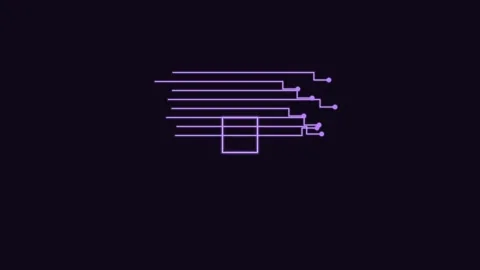 Circuit board line icon with connected traces and nodes, violet neon style Stock Footage 342598819