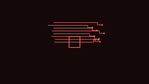 Circuit board line icon with connected traces and nodes, red neon style Видео 342598833