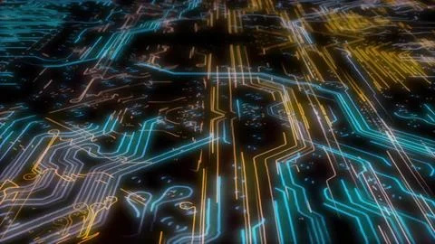 Circuit board lines indicating data flow and network connection Stockfoto's