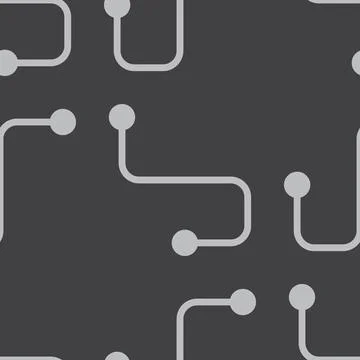 Circuit board lines seamless pattern with connectors. Solid and flat vector Stock Illustration