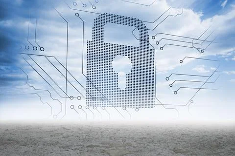 Circuit board lock grapic in desert Stock Illustration