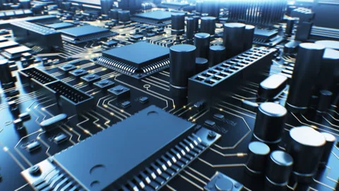 Circuit Board Loop 3d Animation. Light Signals Moving Along Motherboard Tracks Stock Footage 306157307