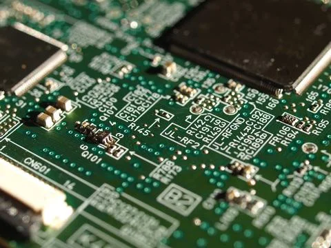 Circuit Board Macro with Microchips and Electronic Components Stock Photos