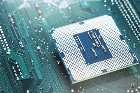 Circuit board. Macro shot of computer motherboard CPU. Motherboard digital ch Stock Photos