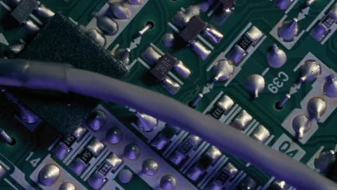 Circuit Board Macro with Solder and Wire Stock Footage 308459245