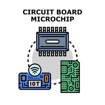 Circuit board microchip connecting data communication network Stock Illustration