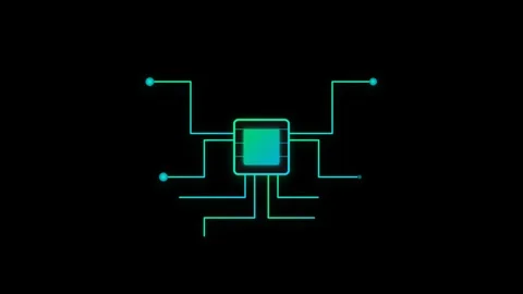 Circuit Board Microchip Icon with Sequential Green Teal Energy Pulses and P.. Stock-Footage 346006876
