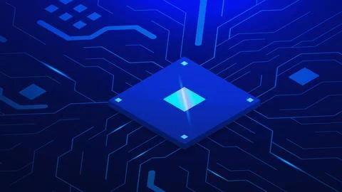 Circuit board with microchip or central computer CPU 스톡 일러스트