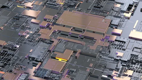 Circuit Board with Microchips and Processors 3D animation Loopable Animation Stock Footage 117239650