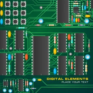 Circuit board with microchips Stock Illustration