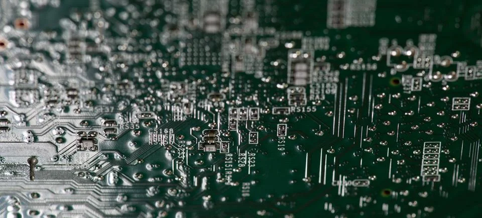 Circuit board with microelectronics surface. Circuit board in close-up macr.. Stock Photos