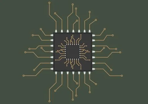 Circuit board with a microprocessor for a computer scheme vector illustrati.. Illustrazione stock