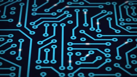 Circuit Board with moving electrons. Blue futuristic background. Loop animarion Stock Footage 164445898