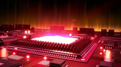 Circuit Board with moving electrons red version Stock Footage 48534760