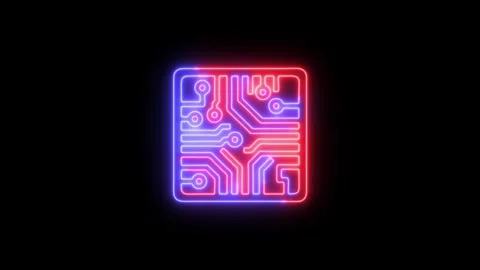 Circuit board neon chip animation technology loop Stock Footage 323313192