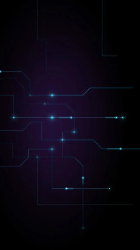 Circuit board network lines with glowing nodes on dark backdrop for data co.. Stockbeeldmateriaal 347625860