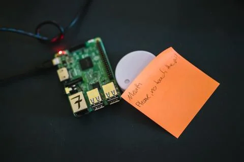 Circuit board with „no touch“ note Stock Photos