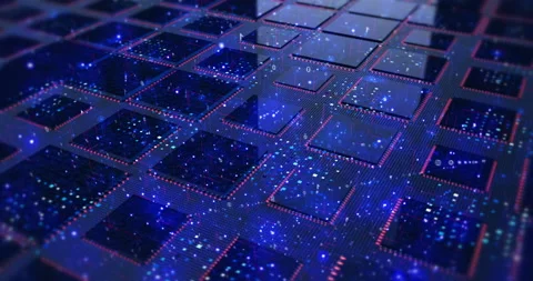 Circuit Board Pattern Close Up. CPU Data Processing. AI Processor. Stock Footage 141090454